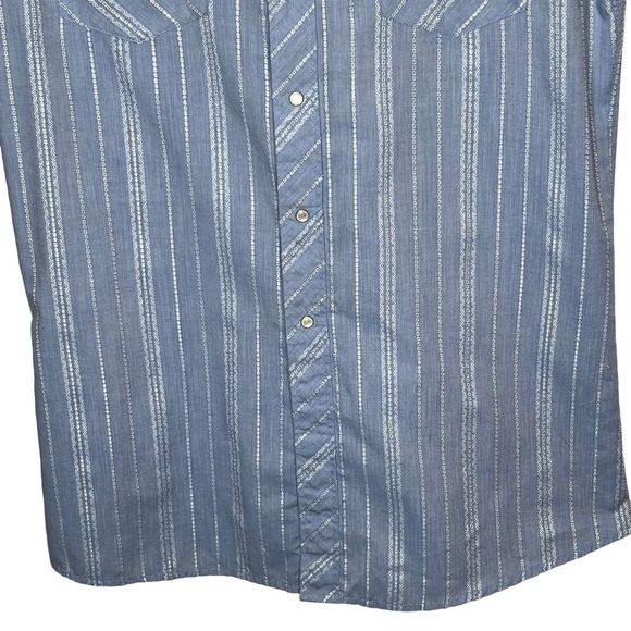 White Horse Light Blue Striped Western Pearlescent Button Long Sleeve Shirt L - Picture 3 of 10